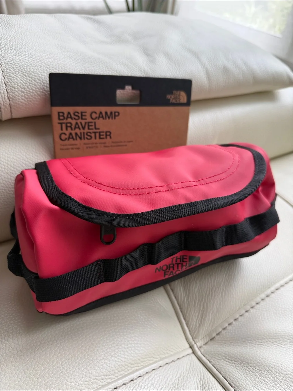 The North Face Red Base Camp Travel Canister Pouch with Black Trim
